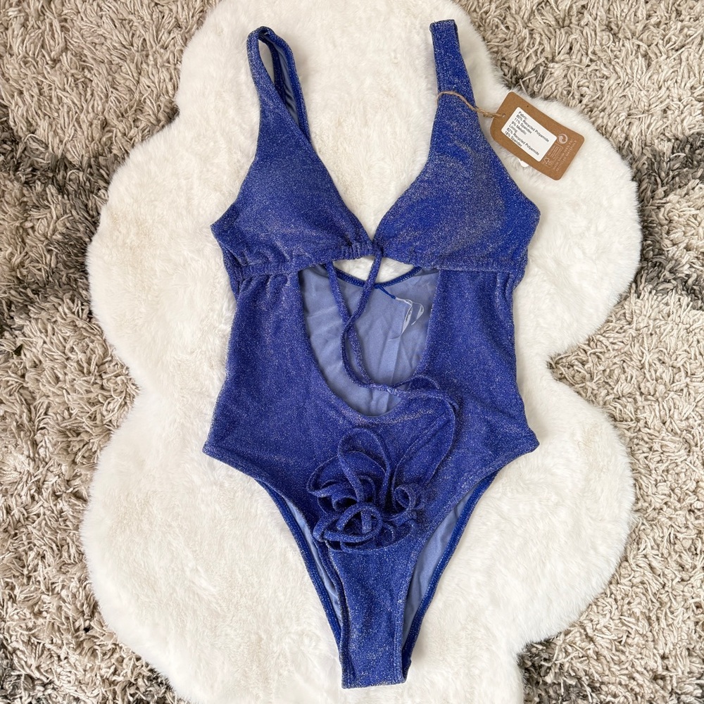 Berlook Blue Lurex Cutout-Front One-Piece Swimsuit - Picture 6 of 6